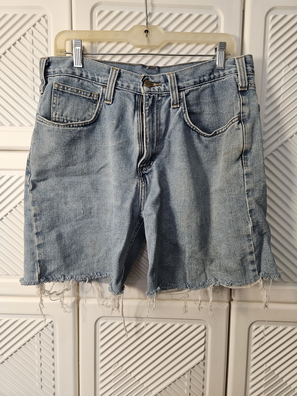 Carhartt Light Blue Denim Cutoff Shorts with Frayed Hem